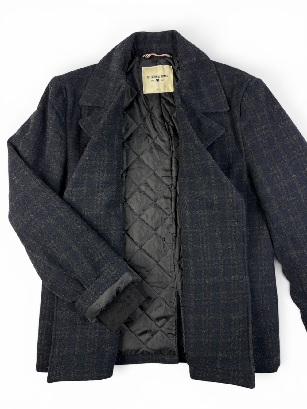 The Normal Brand Lan Navy Plaid Wool Blend Peacoat Jacket Medium NWOT - Picture 4 of 12